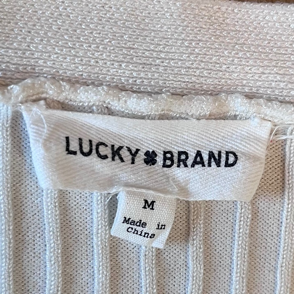 Lucky Brand Ribbed Button Front Midi Dress Womens Medium White Minimalist - Picture 3 of 6